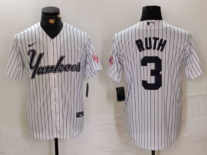 Men%27s New York Yankees #3 Babe Ruth White Pinstripe Fashion Cool Base Jersey->new york yankees->MLB Jersey